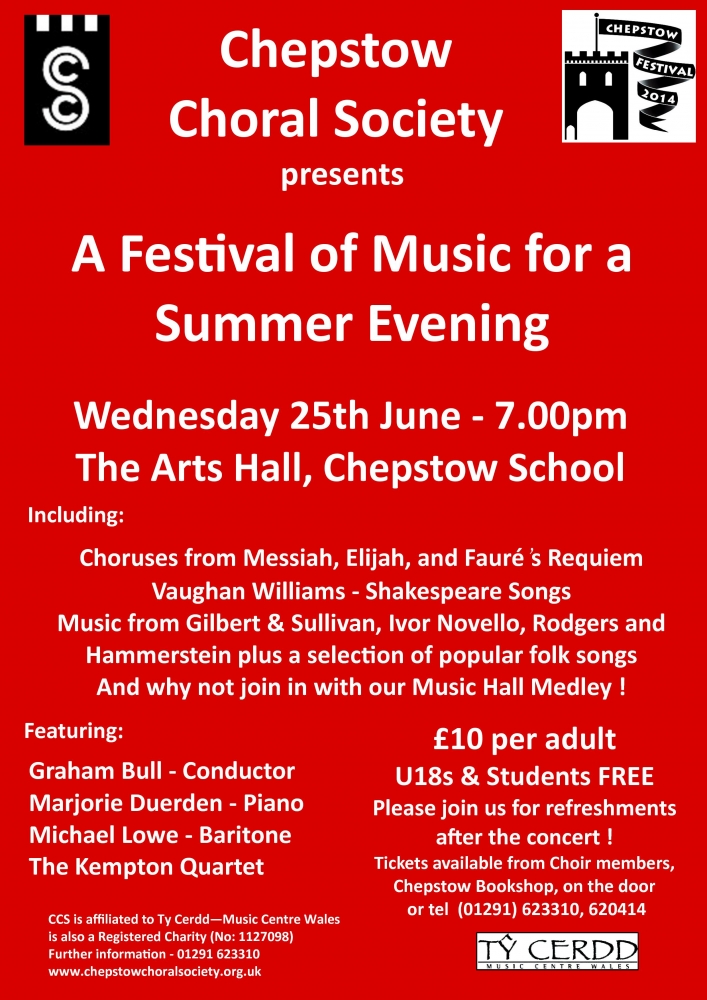<br />
<b>Notice</b>:  Undefined offset: 3 in <b>/var/www/vhosts/chepstowchoralsociety.org.uk/httpdocs/includes/events.php</b> on line <b>56</b><br />
A Festival of Summer Music June 2014